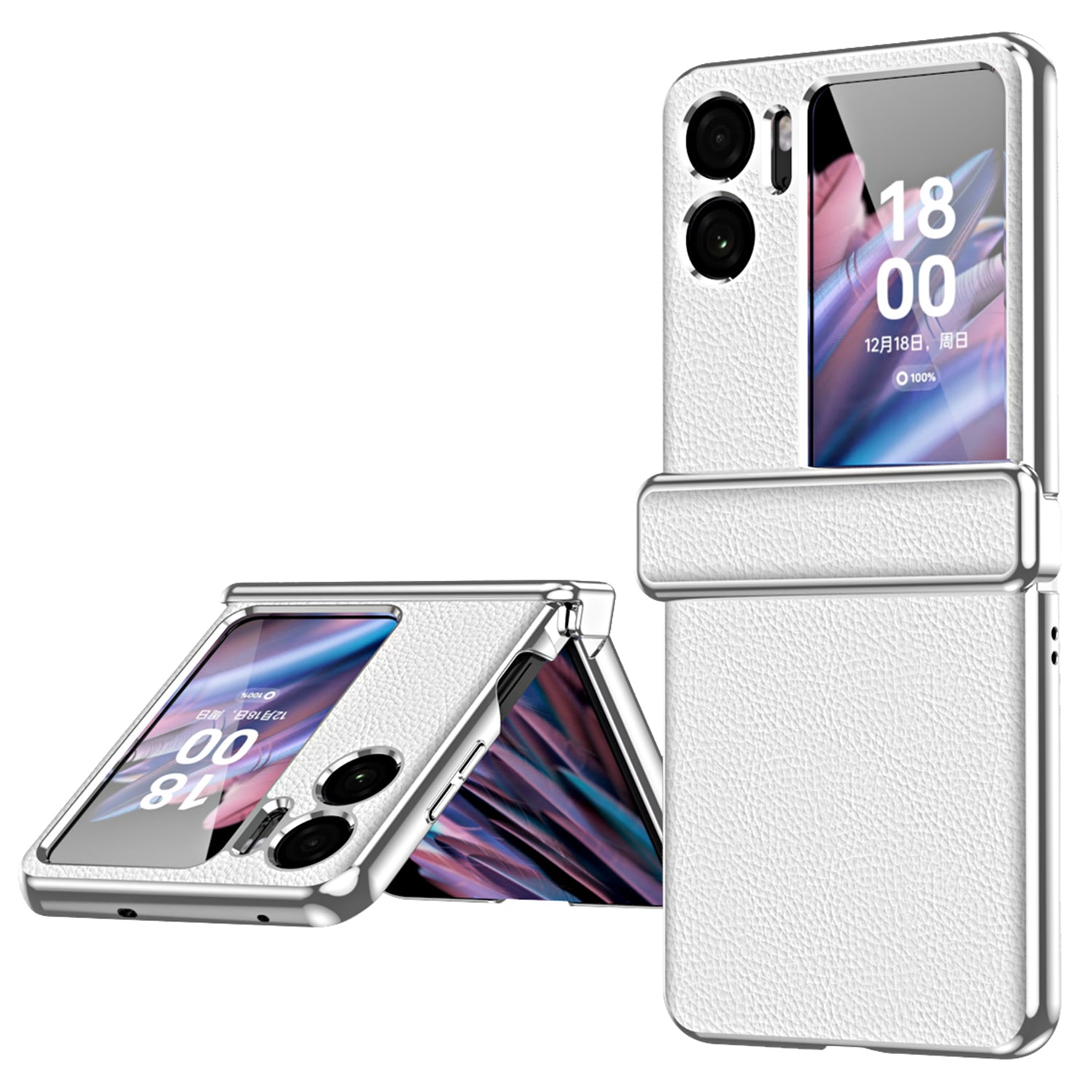 For Oppo Find N2 Flip 5G Litchi Texture PU Leather Coated PC Drop-proof Cover Electroplated Phone Case For Oppo Find N2 Flip 5G Litchi Texture PU Leather Coated PC Drop-proof Cover Electroplated Phone Case